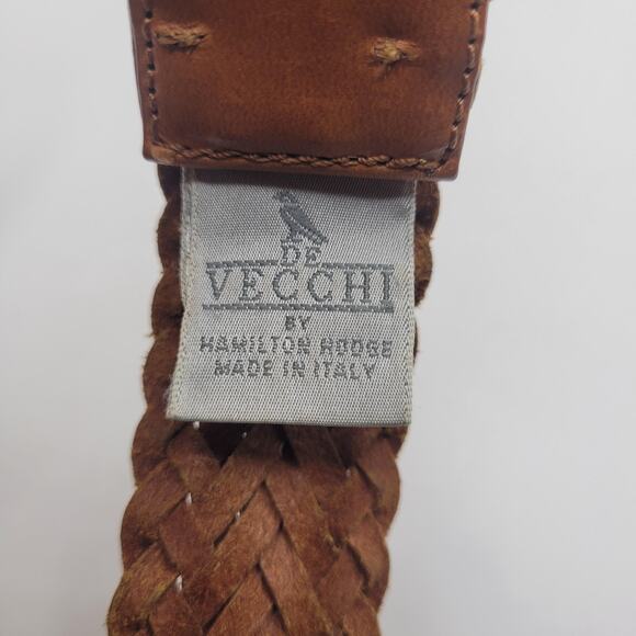 De Vecchi by Hamilton Hodge Belt Medium Brown Leather Braided Woven Italy Boho